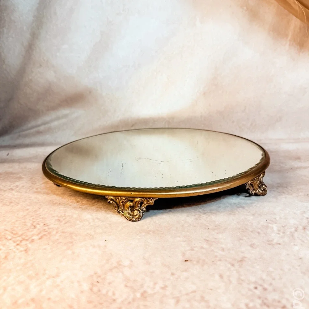 Antique French Gilt Beveled Mirror Tray Medium Size